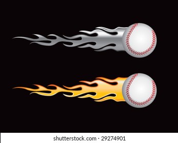 silver and gold flaming baseballs