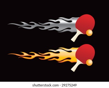 silver and gold flaming ping pong paddles