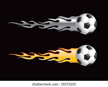 silver and gold flaming soccer balls