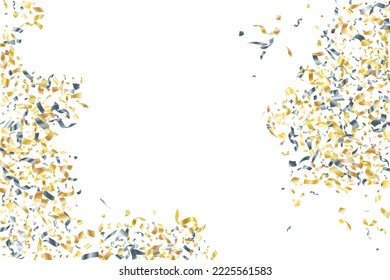 Silver gold flying confetti vector background. Party holiday striking decor. Carnival confetti streamers. Award or gift decor elements. Luxury gold silver tinsels.