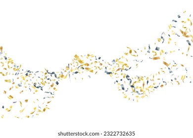 Silver gold flying confetti vector background. Party holiday striking decor. Christmas confetti streamers. Award or gift decor elements. Luxury golden silver tinsels.