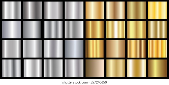 Silver gold gradient background vector icon texture metallic illustration for frame, ribbon, banner, coin and label. Realistic abstract golden design seamless pattern. Elegant light and shine template
