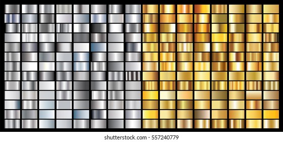 Silver gold gradient background vector icon texture metallic illustration for frame, ribbon, banner, coin and label. Realistic abstract golden design seamless pattern. Elegant light and shine template