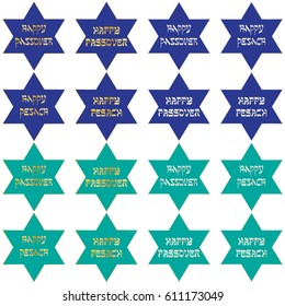 silver gold happy passover typography on Jewish stars