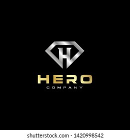 Silver Gold initial Letter H with Superhero Pentagon Shield logo design vector