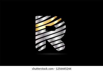 silver gold metal design of alphabet letter r with lines stripe as a logo for a company or business