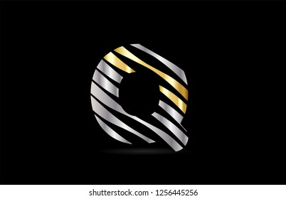 silver gold metal design of alphabet letter q with lines stripe as a logo for a company or business