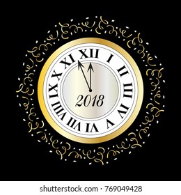 silver gold new years eve clock with confetti frame vector graphic