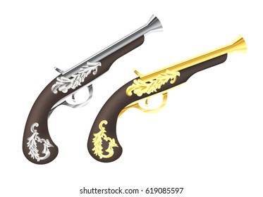 silver and gold Pirate Pistol on a white background