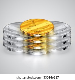 Silver and gold realistic coins, vector