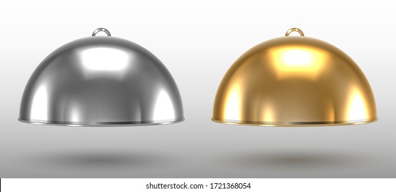 Silver And Gold Restaurant Cloche On A White Background