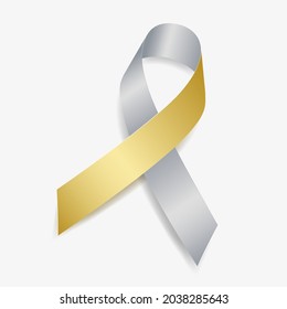 Silver and gold ribbon awareness Deafness, Hearing Disorders, 
Hearing Impairment, Hyperacusis. Isolated on white background. Vector illustration.