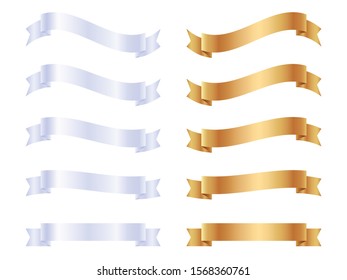 Silver and gold ribbons banners isolated on white background
