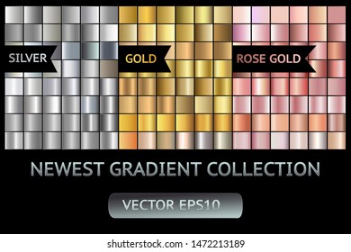 Silver gold and rose gold metal gradient scratch texture background set. Silver gray scratched metal chrome texture vector icon foil background collection. Silver for banner, ribbon. Silver scratch