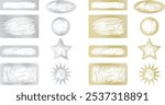 Silver and gold scratch to win stamps. scratch off ticket, lottery scratching cards, instant win game. Golden lucky winner tickets, erased scratch elements vector set. Gambling or fortune concept