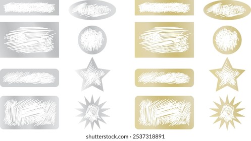 Silver and gold scratch to win stamps. scratch off ticket, lottery scratching cards, instant win game. Golden lucky winner tickets, erased scratch elements vector set. Gambling or fortune concept