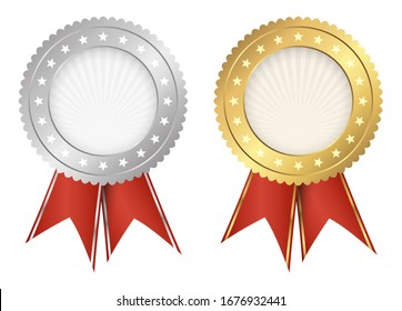 Silver And Gold Seal Of Quality Template With Red Ribbons