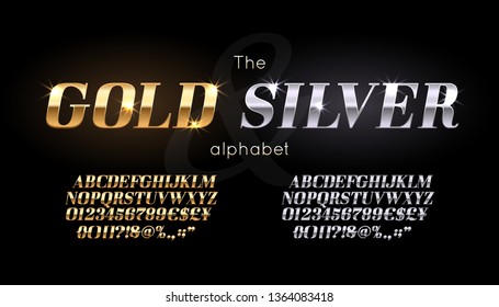 Silver   Gold serif font   alphabet  Vintage abc  vector english letters   numbers