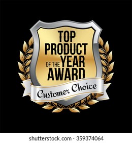 Silver  and Gold Shield on Black Background. Top Product. Customer Choice.