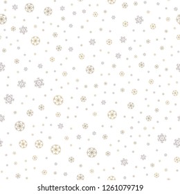 Silver and gold snowflakes seamless pattern on white background. Hand drawn vector doodle winter elements for print, design and paper.
