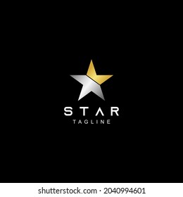 Silver Gold Star Logo Vector in elegant style on black background