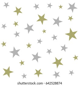 Silver and gold stars on white background seamless vector