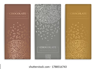 Silver and gold vintage set of chocolate bar packaging design. Vector luxury template with ornament elements. Can be used for background and wallpaper. Great for food and drink package types.