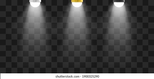 Lámpara de techo plateada, dorada y negra con un rayo de luz blanco. Ilustración del vector