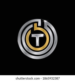 Diseño de logotipo de color plata y dorado para la letra T.