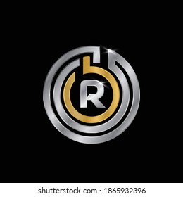 Silver and Golden colored Logo Design for Letter R.