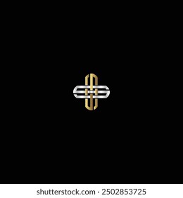 Silver and Golden Cross SS monogram with black background. 
