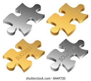 Silver and golden jigsaw pieces - Vector version