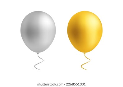 Silver Golden Party Celebration Balloon Set Vector Illustration