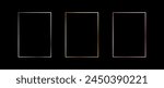 Silver, golden and rose gold thin frames. Shiny art deco rectangle borders set. Thin line glowing grey, yellow and pink boarder element collection. Vector bundle for Christmas, birthday decor pack