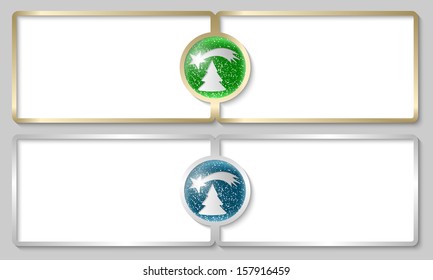 silver and golden text boxes with a Christmas motif