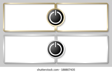 silver and golden text boxes with power button