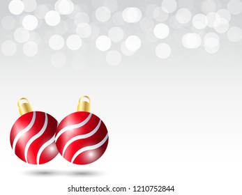 Silver Gradient background with white bokeh light.  Christmas background with Red ribbon ball decoration for banner, flyer, poster, wallpaper, invitation card