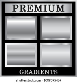 Silver gradient backgrounds set. Silver design texture for ribbon, frame, banner. Abstract silver gradient template. Metal steel plate. Metallic chrome pattern collection Vector illustration