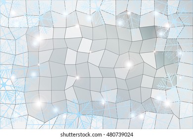 silver gradient christmas background with White snowflakes on polygonal pattern, Vector illustration. Merry Christmas and Happy New year theme. For greeting card, presentation, design