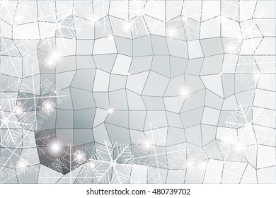 silver gradient christmas background with White snowflakes on polygonal pattern, Vector illustration. Merry Christmas and Happy New year theme. For greeting card, presentation, design