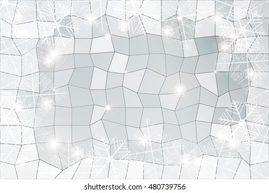 silver gradient christmas background with White snowflakes on polygonal pattern, Vector illustration. Merry Christmas and Happy New year theme. For greeting card, presentation, design