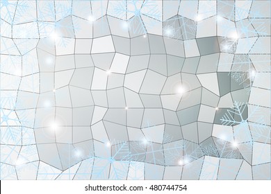 silver gradient christmas background with White snowflakes on polygonal pattern, Vector illustration. Merry Christmas and Happy New year theme. For greeting card, presentation, design