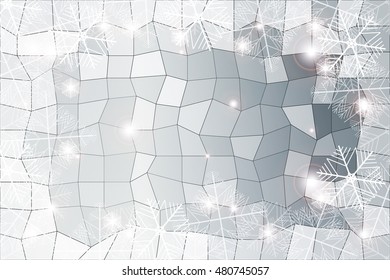 silver gradient christmas background with White snowflakes on polygonal pattern, Vector illustration. Merry Christmas and Happy New year theme. For greeting card, presentation, design