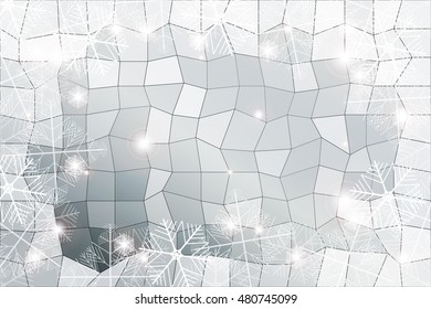 silver gradient christmas background with White snowflakes on polygonal pattern, Vector illustration. Merry Christmas and Happy New year theme. For greeting card, presentation, design