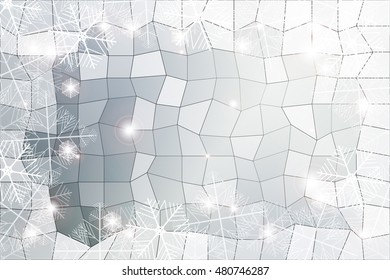 silver gradient christmas background with White snowflakes on polygonal pattern, Vector illustration. Merry Christmas and Happy New year theme. For greeting card, presentation, design