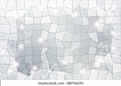 silver gradient christmas background with White snowflakes on polygonal pattern, Vector illustration. Merry Christmas and Happy New year theme. For greeting card, presentation, design