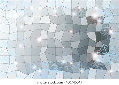 silver gradient christmas background with White snowflakes on polygonal pattern, Vector illustration. Merry Christmas and Happy New year theme. For greeting card, presentation, design