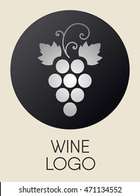 Silver gradient grapes logo. Luxury wine or vine logotype icon. Brand design element for organic wine, wine list, menu, liquor store, selling alcohol, wine company. Vector illustration.