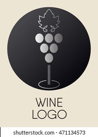 Silver gradient grapes logo. Luxury wine or vine logotype icon. Brand design element for organic wine, wine list, menu, liquor store, selling alcohol, wine company. Vector illustration.