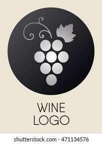 Silver gradient grapes logo. Luxury wine or vine logotype icon. Brand design element for organic wine, wine list, menu, liquor store, selling alcohol, wine company. Vector illustration.